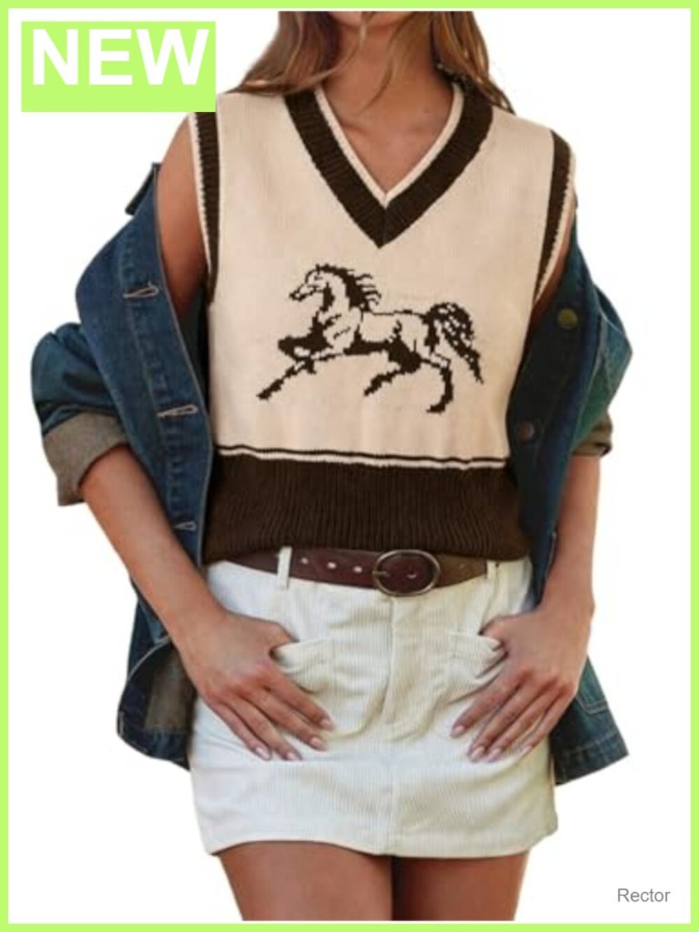 Women's Horse Graphic Sweater Vest V-Neck Sleeveless Knit Tank Top